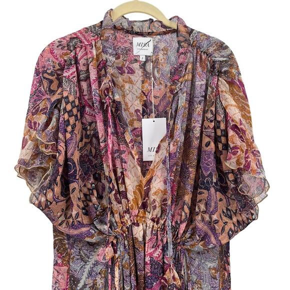 MISA Ilya Tiered Dress Short Flutter Sleeve Chiffon Augusta Batik Size Small NEW - Picture 7 of 13